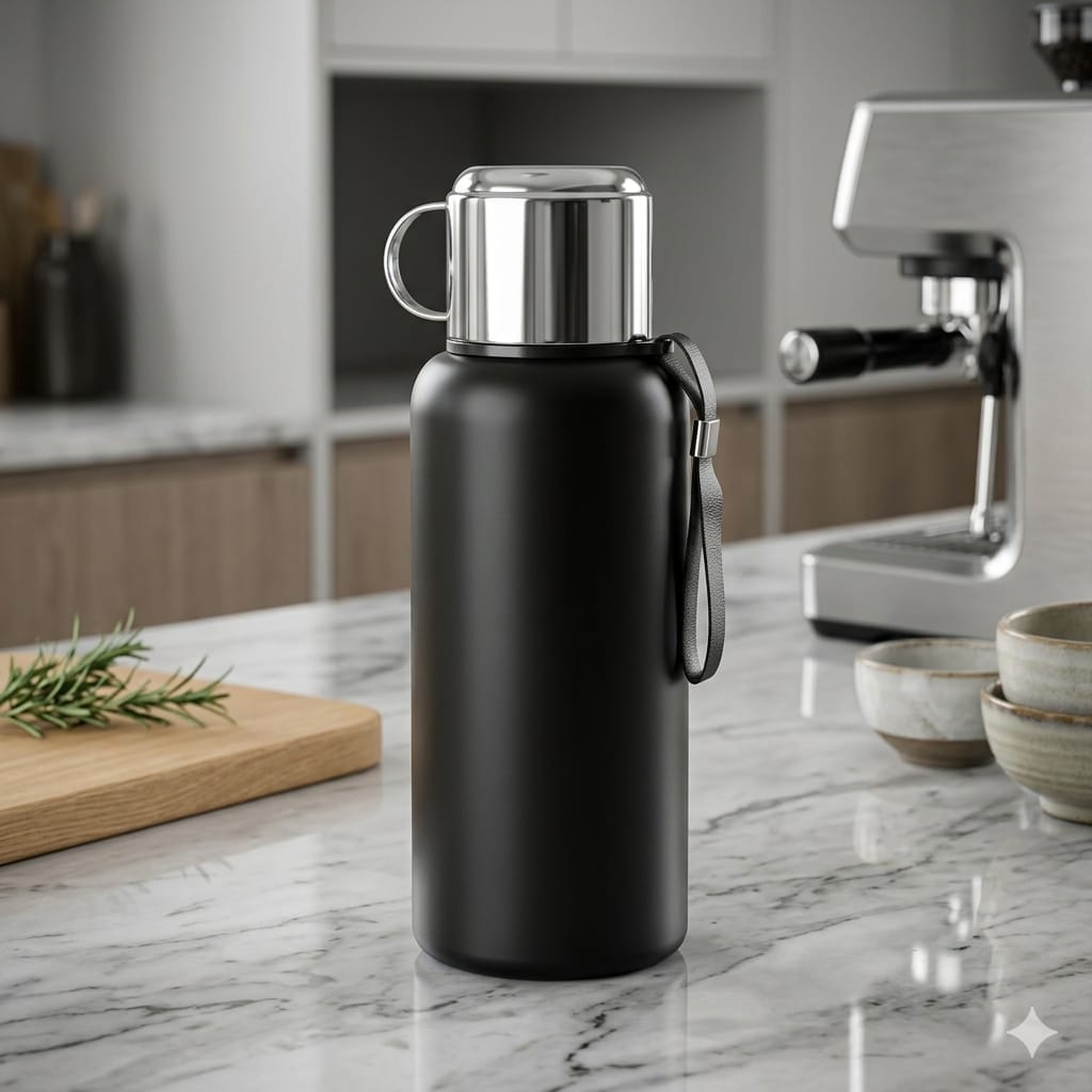 Hochglänzende Thermoskanne HeatGuard Pro von InfinityBottle für heiße Getränke, langlebiges Edelstahl-Design, stilvoll und funktional