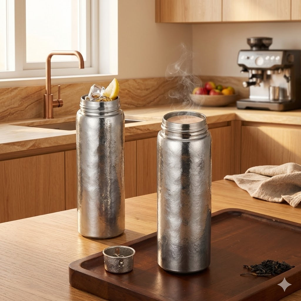 InfinityBottle Titan 300 Flasche aus Edelstahl mit schwarzem Deckel und klarer Gravur, frontale Ansicht